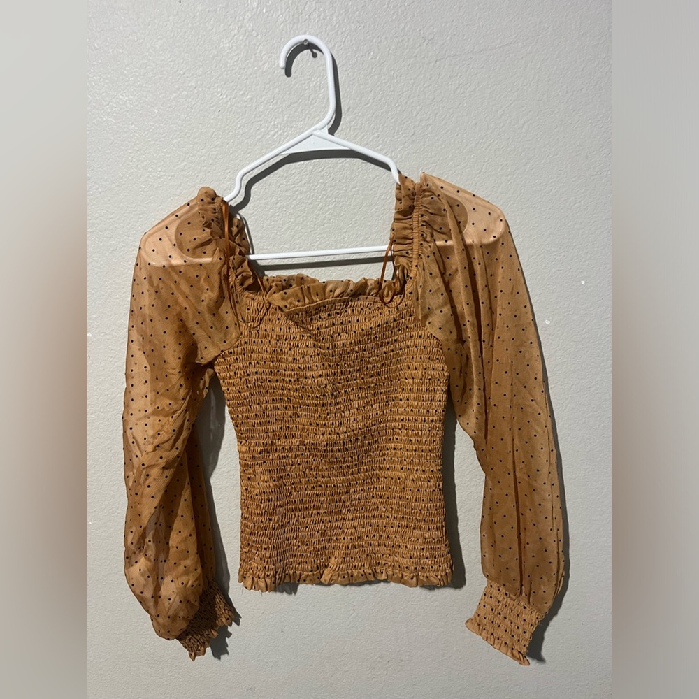 Lost & Wander Women's Top  Smocked‎ Puff Sleeves Blue Size XS Crop - Picture 3 of 3